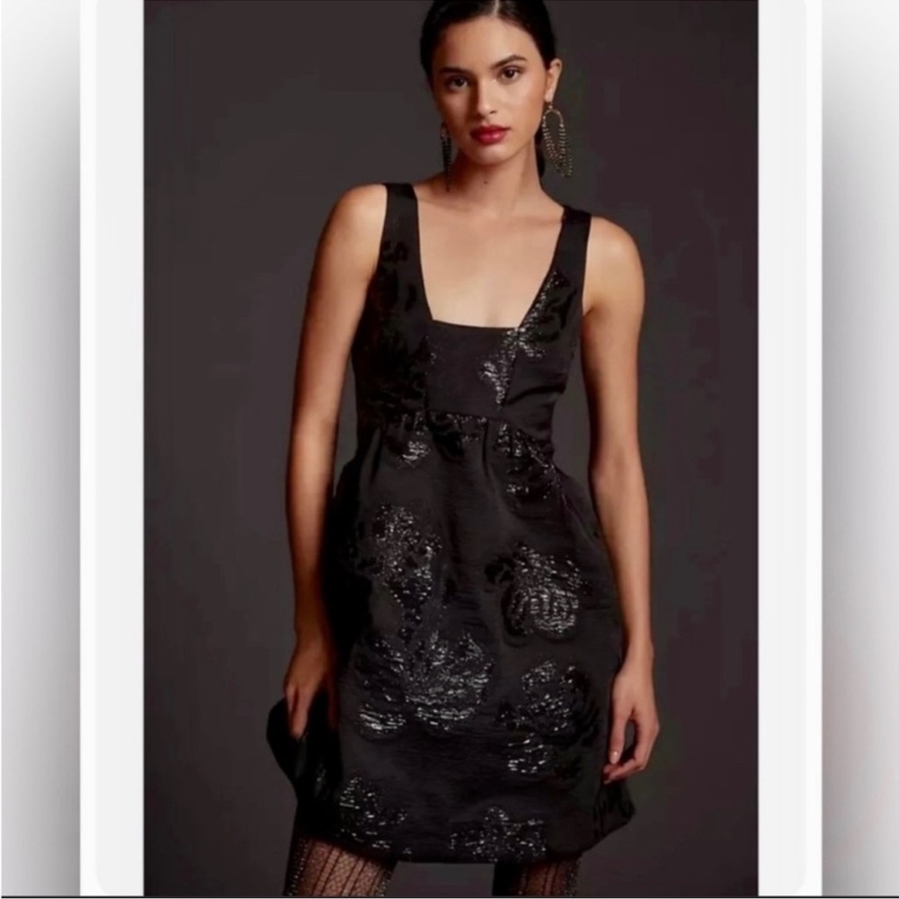 Maeve Antropologie Women’s Black Floral Embellished Dress